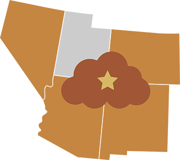 Image of the states of the SWTRC:  AZ, CO, NV, NM, Four Corners Region